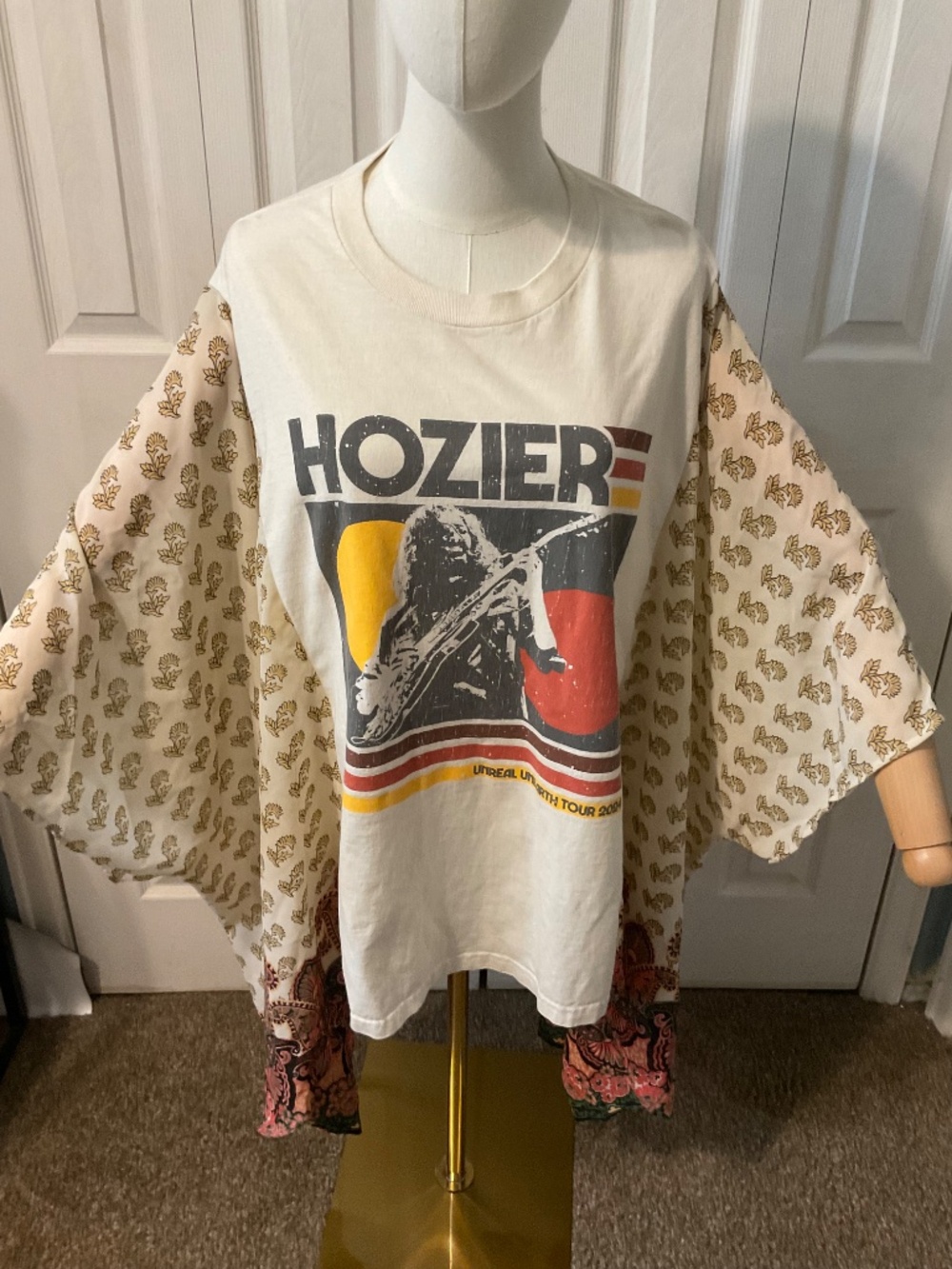 Hozier Upcycled Graphic T-Shirt with Flowy Boho Printed Sleeves - OSFM